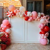 130pcs Merry Christmas Balloon Arch Kit, Red White Xmas Balloon Garland with Red & Pink Bow Balloons and Candy Cane Foil Balloon for Christmas Holiday Birthday New Year Candy Themed Party Decorations