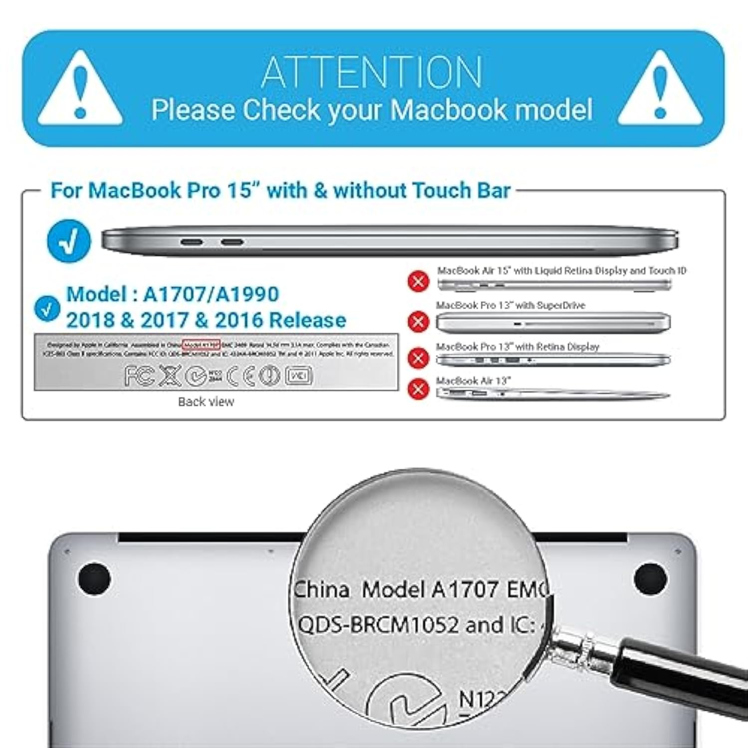 IBENZER Compatible with MacBook Pro 15 Inch Case 2019 2018 2017 2016 A1990 A1707, Plastic Hard Shell Case with Keyboard Cover for Mac Pro 15 Touch Bar, Sierra Blue, T15SIBL+1