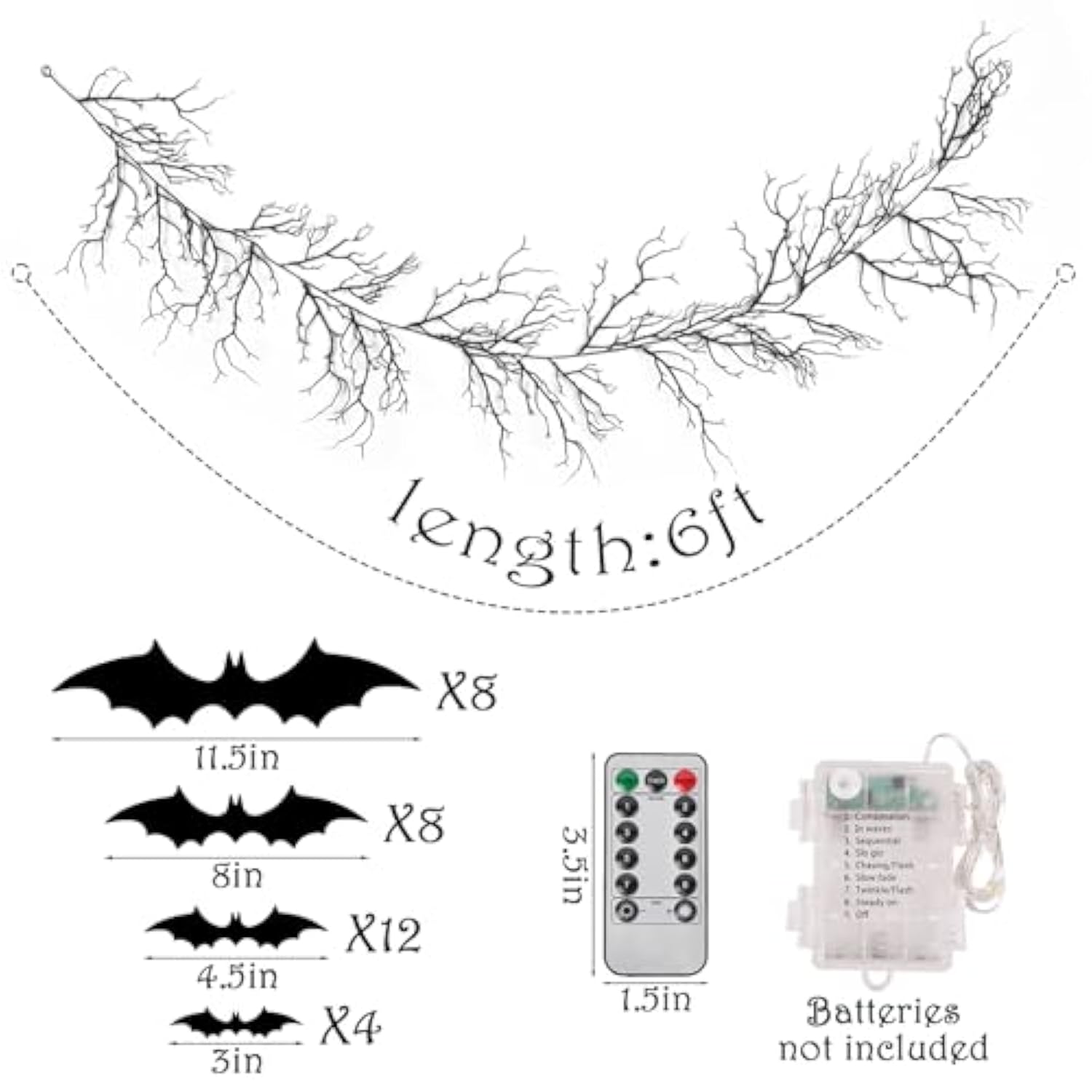 Gothic Halloween Banner: 1Pc Haunted Bat Dark Dead Branch Halloween Party Banner With Led Lights, Decorative Bat Vine Twig Garland Decorations For Home Wall Mantel Doorways Front Decor
