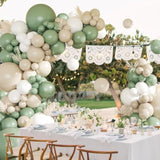 Sage Green White Balloon Garland Arch Kit,145Pcs Green Sand White Balloons Different Sizes For Birthday Baby Shower Gender Reveal Bridal Weddings Party Decoration