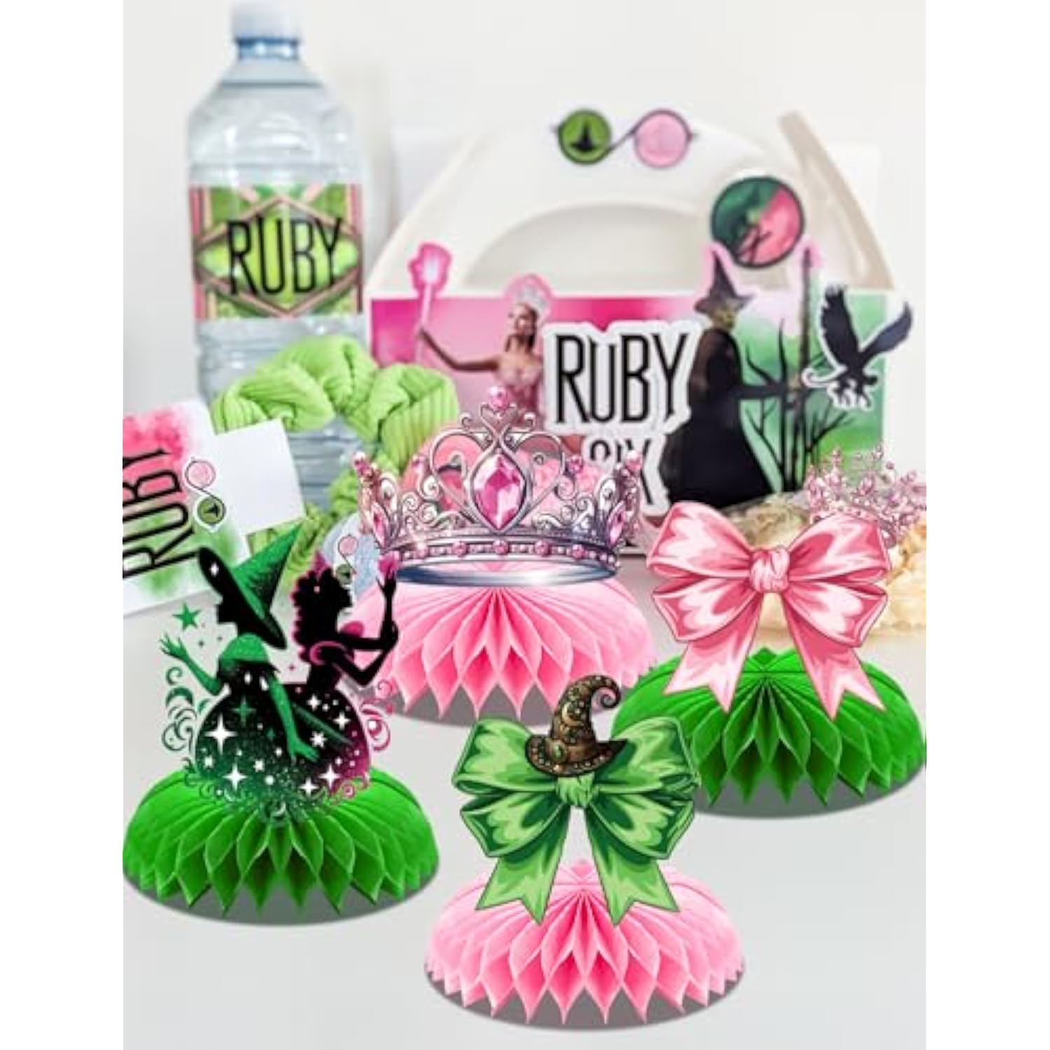 Witch Theme Party Table Decorations - Pink And Green Honeycomb Centerpieces For Movie Birthday Decor, Magical Witch Table Toppers And Party Supplies For Girls, Kids