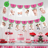 Watermelon Photo Banner 1-12 Month 1St Birthday Monthly Banner Baby Girl Photo Display Milestone Photograph Bunting Garland One In A Melon Summer Fruit Themed Party Supplies Decorations
