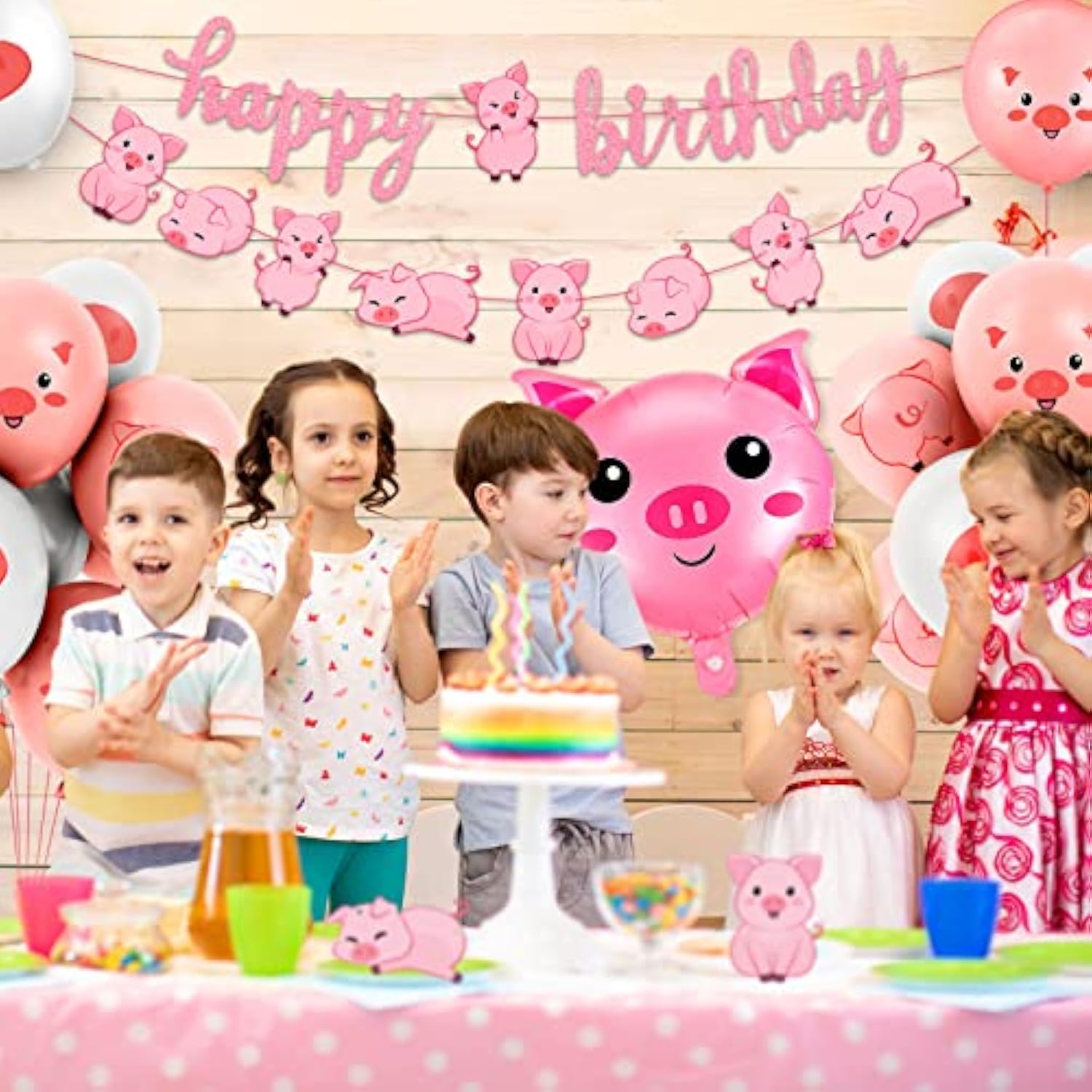 Pig Party Decoration Set: Balloons & Banner - Farm Theme Birthday