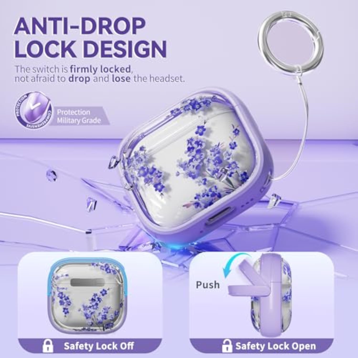 AirPods 4 Case Cover 2024 with Lock-Purple Bell Flower Design
