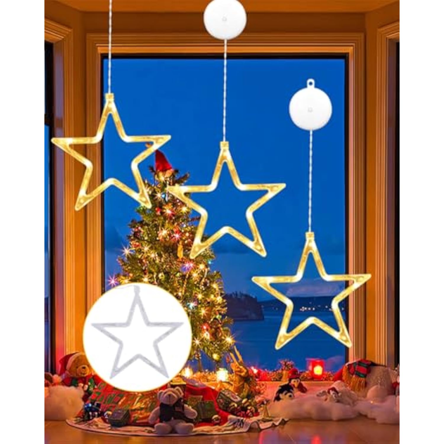 Led Stars Christmas Lights,3 Pack Led Christmas Window Lights,10 Leds Christmas Decorations With Timer For Window Decora