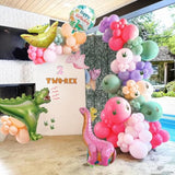 Pink Dinosaur Balloon Garland Kit 150Pcs Pastel Pink Green Purple Balloon And Foil Dinosaur Balloon & Footprint Sticker For Girl Dino Theme Birthday Baby Shower Decorations