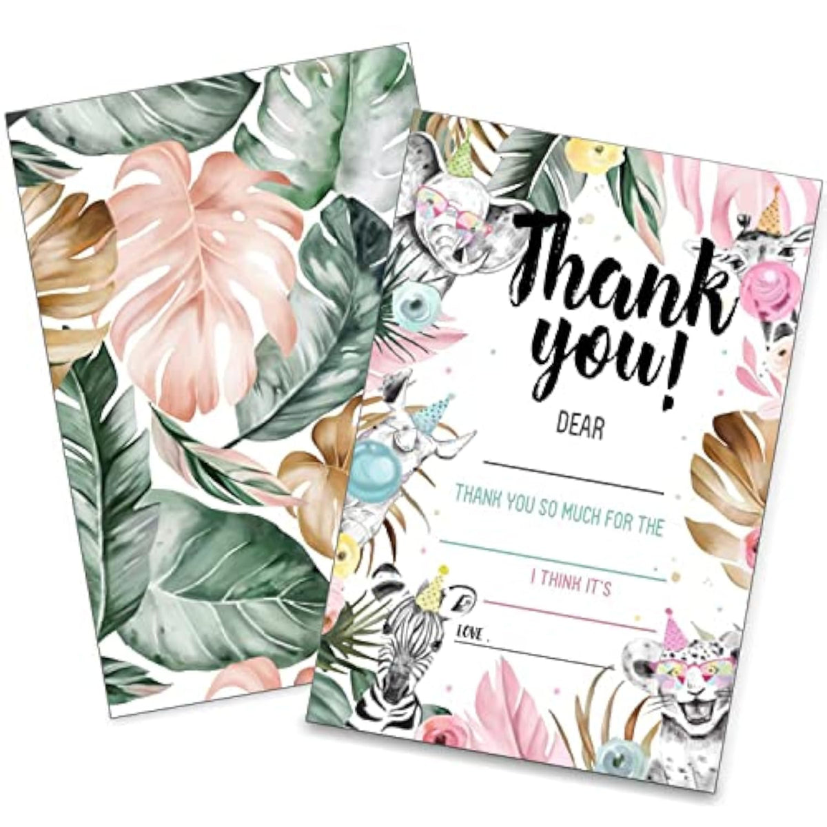 Birthday Thank You Cards, Fill In The Blank Thank You Card For Jungle Woodland Animal Theme Birthday Party Supplies, Decorations, 20 Cards With 20 Envelopes – (Srgxk007)