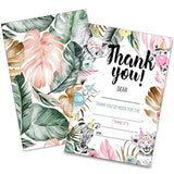 Birthday Thank You Cards, Fill In The Blank Thank You Card For Jungle Woodland Animal Theme Birthday Party Supplies, Decorations, 20 Cards With 20 Envelopes – (Srgxk007)