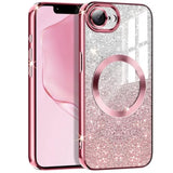 For Iphone 16E Case 2025,Compatible With Magsafe,Clear Magnetic Glitter Sparkle Luxury Plated Soft Tpu Bumper Full Camera Lens Protector For Iphone 16E,All Rose Gold