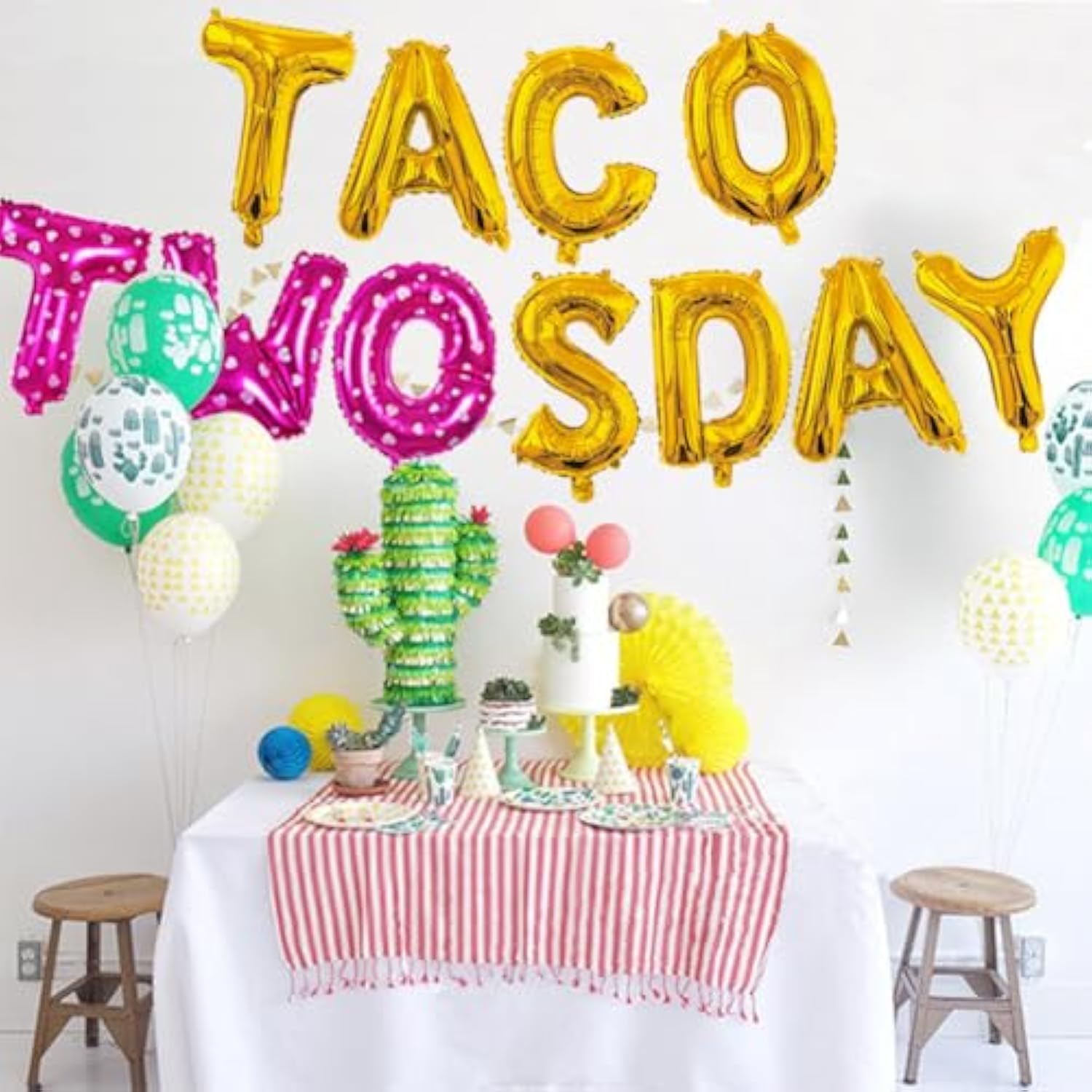 Qinsly'S 14Pcs Taco Twosday Birthday Party Kit - Fiesta Themed Banner, Balloons, Cactus Decorations For Taco 2Sday Celebration