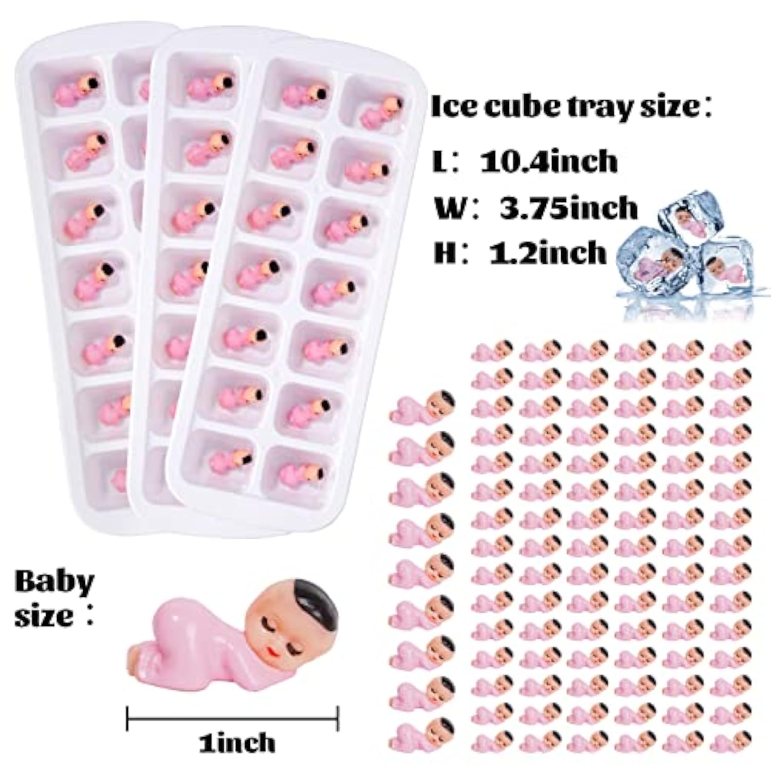 My Water Broke Baby Shower Game With 100 Mini Plastic Babies, 3 Ice Cube Trays, For Party Decorations Baby Shower Games (Pink)