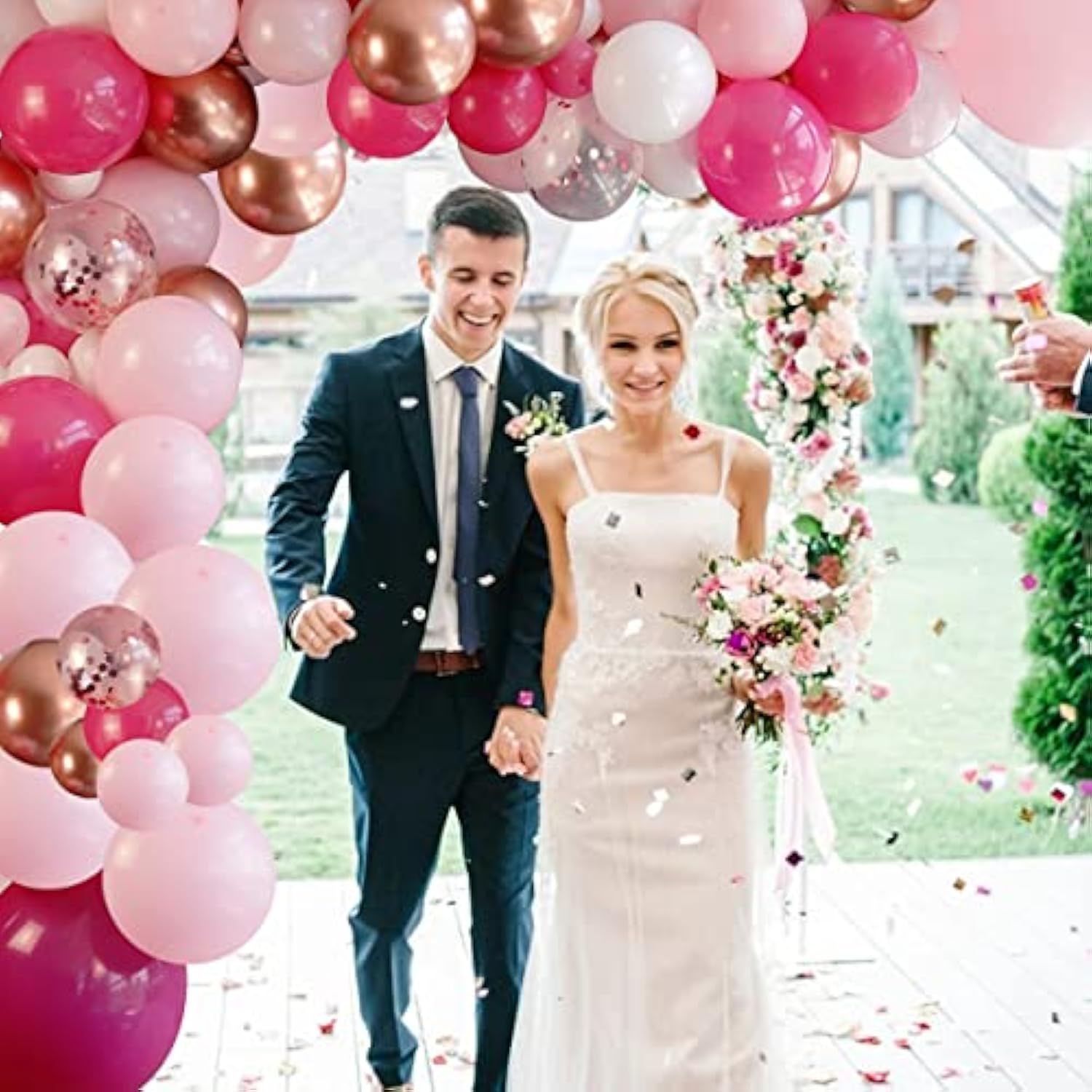 Pink Balloons Arch Kit, 114 Pcs Hot Pink And White Balloons Garland Arch Kit For Baby Shower, Graduation, Wedding, Birthday, Valentine'S Party Supplies Decoration