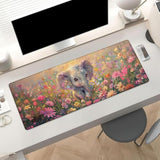 Cute Elephant In Flowers Gaming Mouse Pad, Adorable Elephants Large Desk Mat For Computer, Extended Keyboard Laptop Mouse Pads 31.5×11.8In, Non Slip Rubber Mousepad For Office Decor