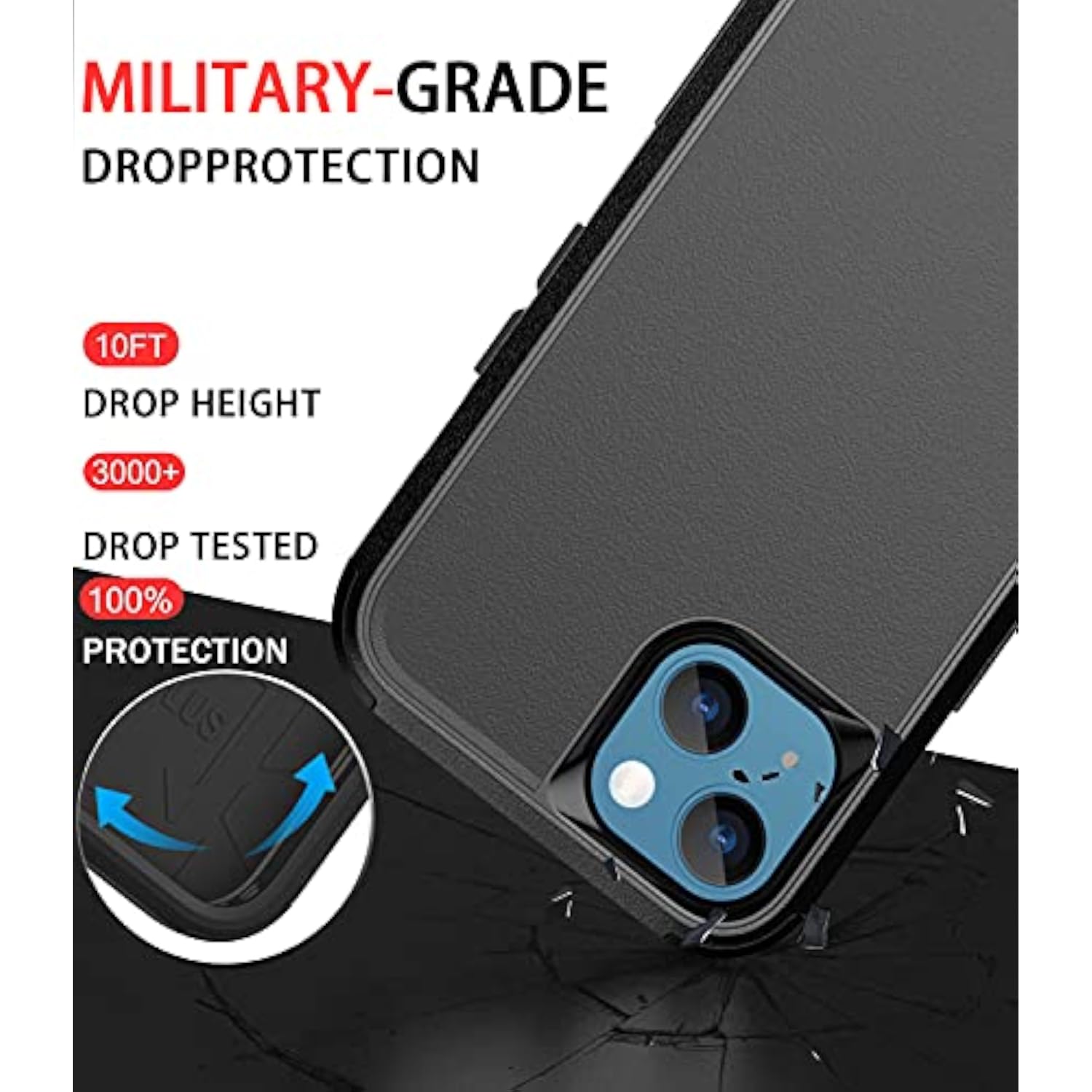 Heavy Duty Protection Phone Case Cover for Apple iPhone 13 - Black, Shockproof, Dropproof, Dust-Proof