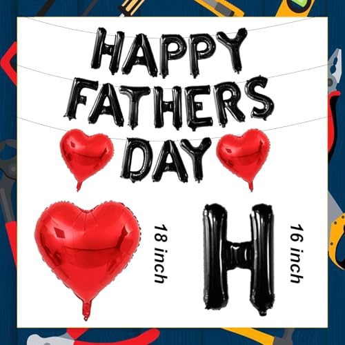 Black Happy Fathers Day Balloons, 16 Inch Happy Father's Day Balloon Banner Red Heart Balloons for Happy Father's Day Themed Party Supplies Decorations for Home, Office & Photo Backdrop