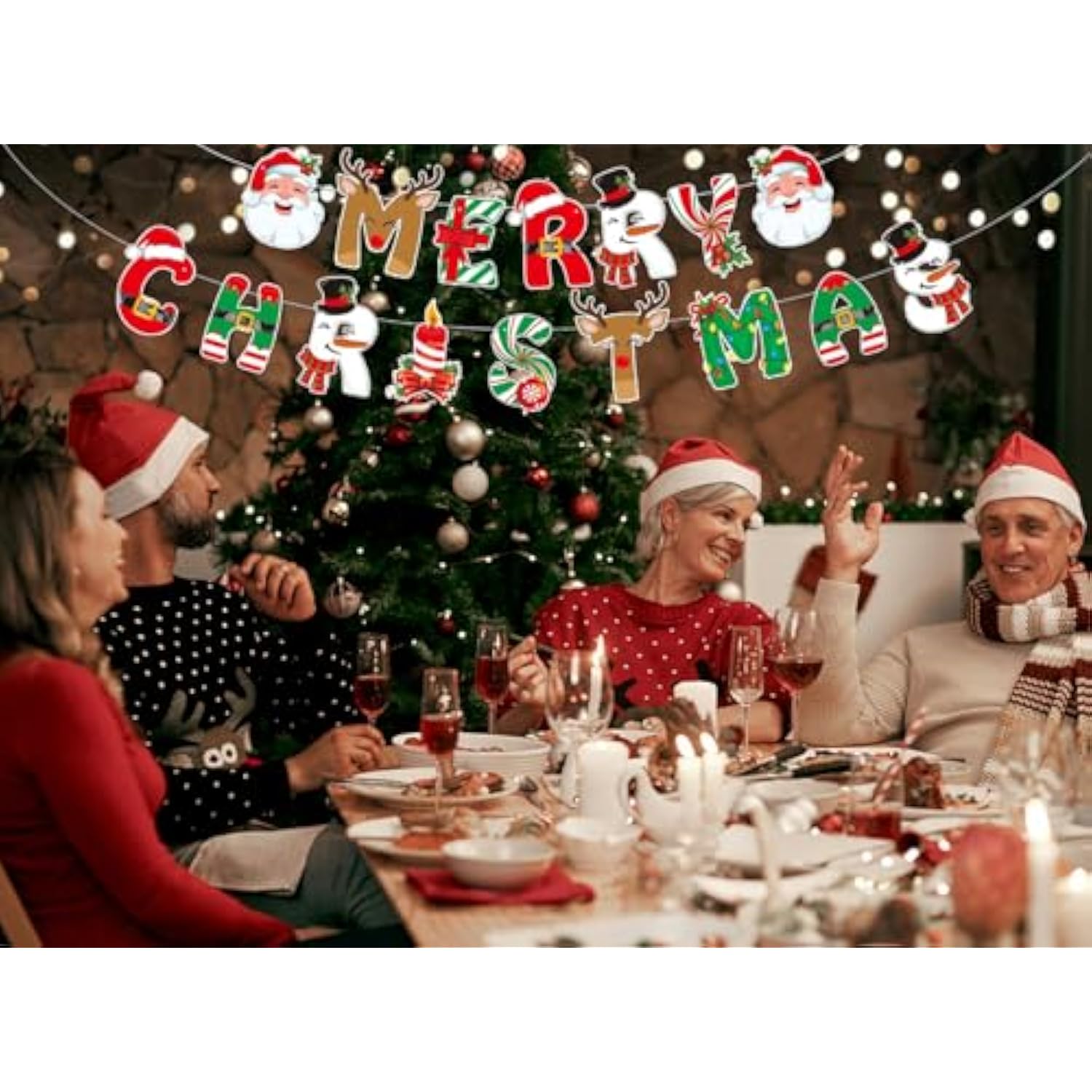 Merry Christmas Banner Snowman Santa Christmas Decorations For Fireplace Christmas Tree Reindeer Banner Merry Christmas Sign For Mantel Wall Window Christmas Party Favor Supplies