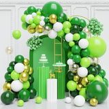 Green Balloons Garland Arch Kit, 130Pcs Green Jungle Party Balloons, Green White And Gold Latex Balloon For Patrick'S Day Jungle Forest Themed Birthday Party Decorations