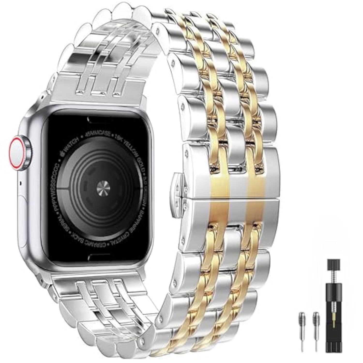Bands Replacement For Apple Watch 38Mm Series 3 2 1 40Mm Series 6 5 4 Se 41Mm Series 7 8 9, Stainless Steel Iwatch Iphone Watch Bracelet 2 Tones For Men Women(38Mm/40Mm/41Mm, Silver/Gold)