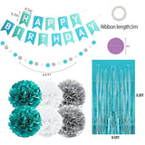 Teal Blue And Silver Happy Birthday Party Decorations For Men Boys Women Girls, Turquoise Aqua Teal Décor Supplies For Him Her 13Th, 16Th 18Th 20Th 21St 25Th 30Th 40Th 50Th 60Th Birthday Party