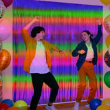 3 Pack Glow In The Dark Party Supplies 3.28X6.56Ft Rainbow Macaron Blacklight Reactive Fluorescent Foil Fringe Curtain For Glow Party,Photo Booth Prop Backdrop Streamer,Neon Party Decorations