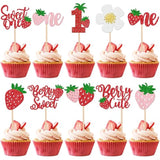 30 Pcs Sweet One Strawberry Cupcake Toppers Glitter Sweet Berry 1St Birthday Cupcake Picks Strawberry Birthday Decorations For Baby Shower Kids First Birthday Party Cake Decorations Supplies