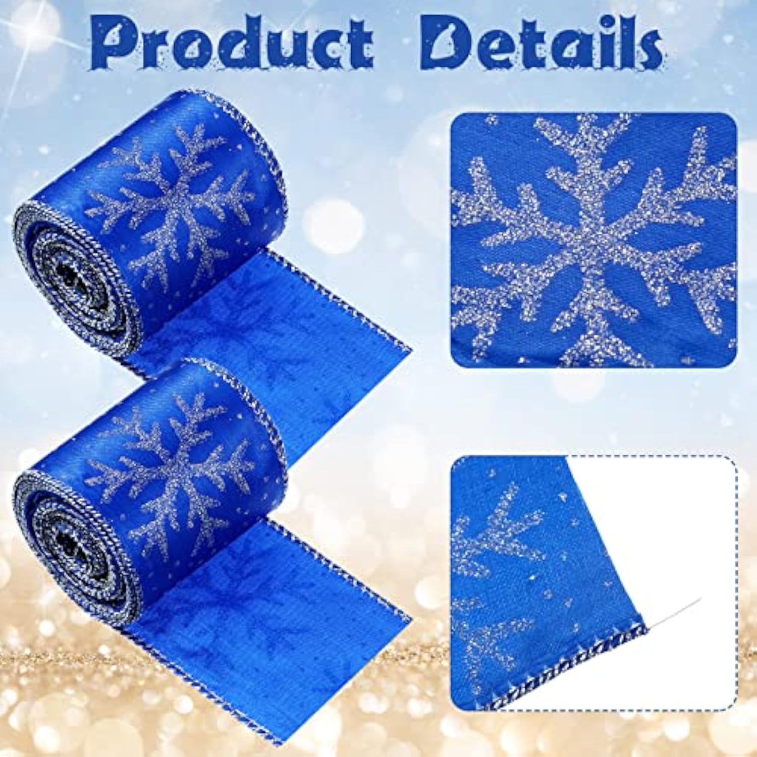 Christmas Snowflake Wired Ribbon, 2.5 Inches X 12 Yards 2 Rolls Satin