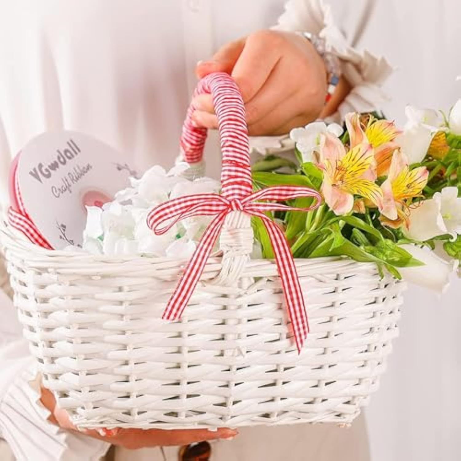 Red Gingham Ribbon, 3/8" X 50Yd Red And White Thin Crafts Ribbon Buffa