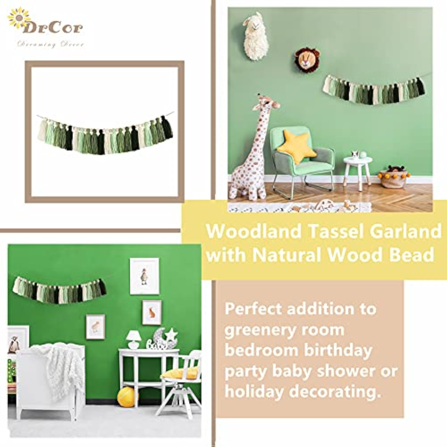 15ft Sage Green Gradient Tassel Garland Handmade Yarn Banner Home Decor