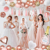 Bachelorette Party Decorations, Rose Gold Bride Shower Decorations Bride To Be Banner Backdrop Veil Sash Confetti Foil Balloons Tassel Paper Pom Poms Photo Props For Engagement Wedding Party Favors