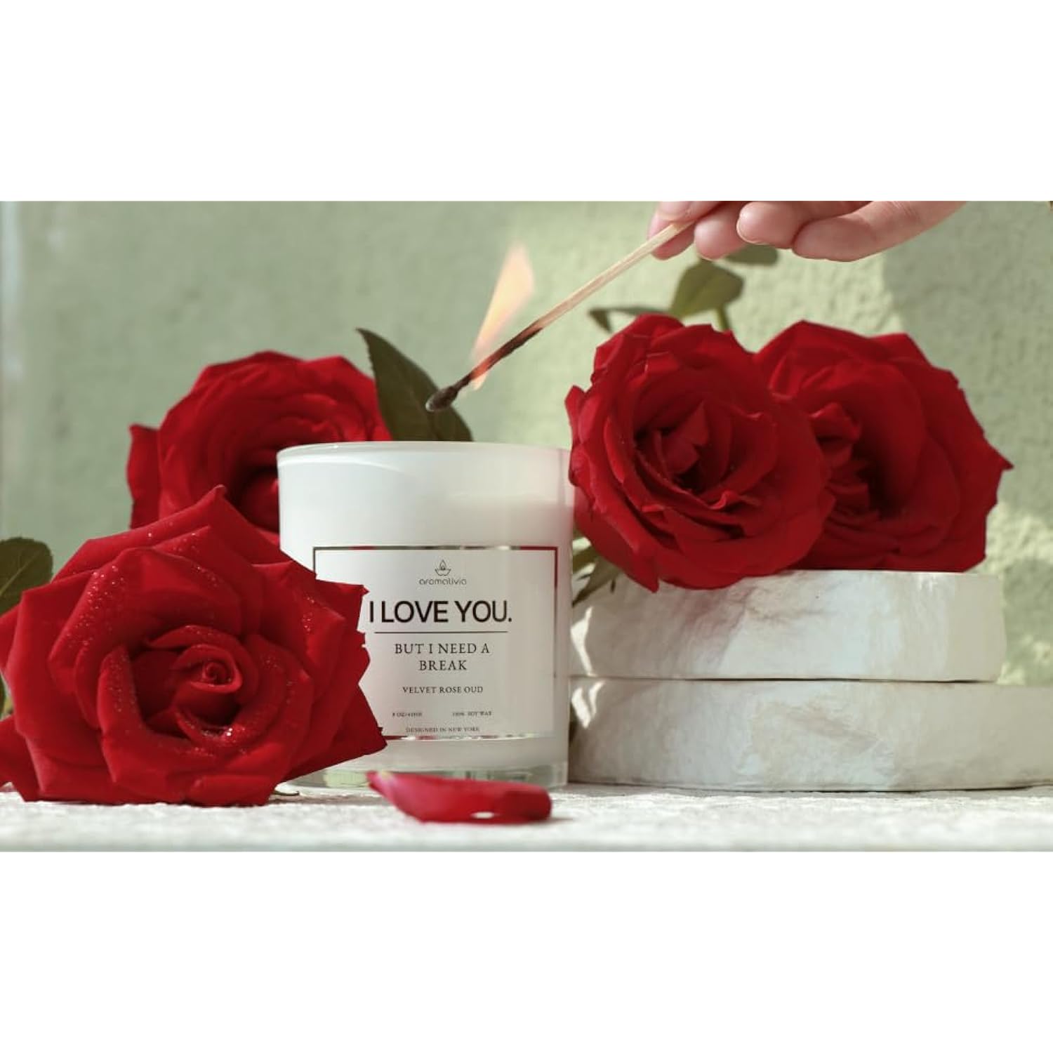 Scented Soy Candle, Funny And Humorous Gift For Mom, Wife - Velvet Rose And Oud Scent, Long-Lasting Fragrance, Gag Gifts For Her, Funny Saying Candle - I Love You But I Need A Break