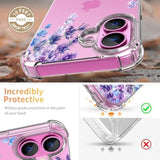 For 16 Case,[3 In 1] With Screen Protector & Camera Lens Protector, Flower Pattern Design,Clear Soft Shockproof Slim Floral Phone Cover For Women Girls 2024 6.1" (Lavender/Purple)