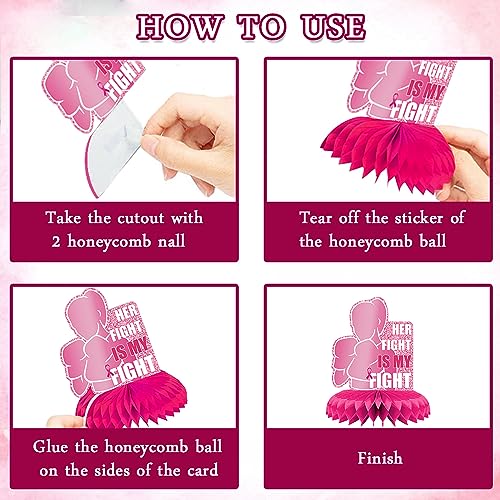 9 PCS Breast Cancer Awareness Honeycomb Table Centerpiece for Home Party, Fight Cancer Theme Pink Ribbon Breast Cancer Table Topper Centerpiece Decorations for Table Decor Charity Party Supplies