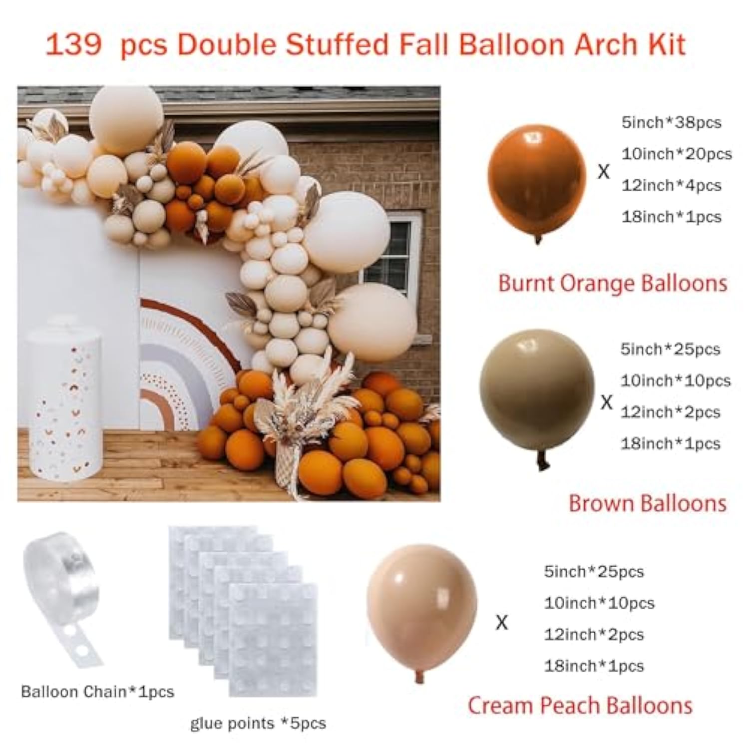 139-Piece Fall Balloon Arch Kit with Burnt Orange and Terracotta Balloons