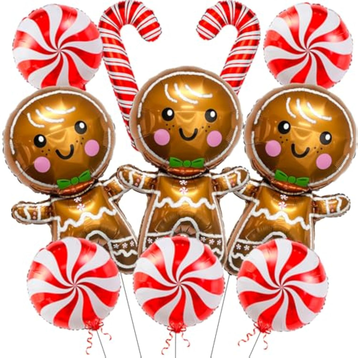 Christmas and New Year Balloons Red Candy Cane and Gingerbread Foil Balloons