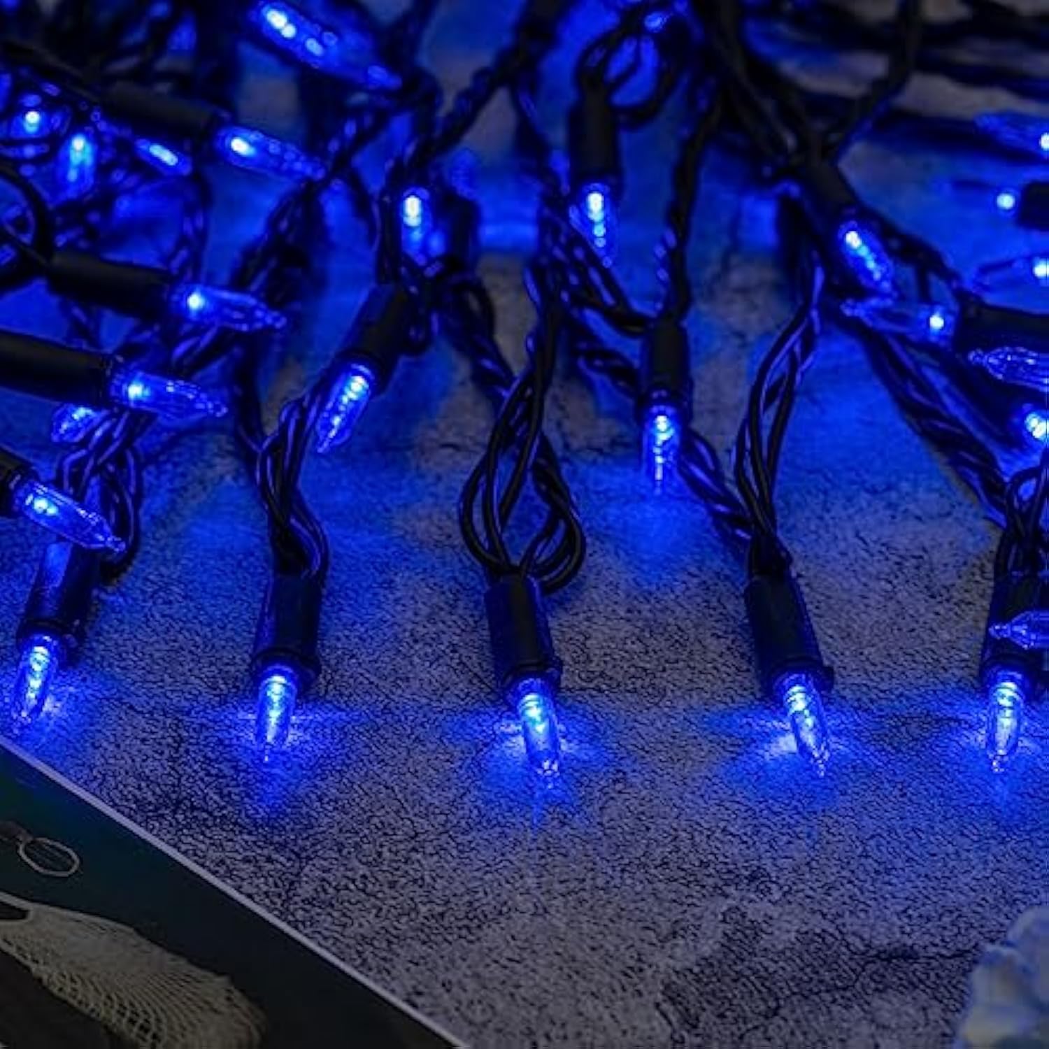 Blue Led Christmas Lights With Black Wire, 33 Ft 100 Count Ul Certified Commercial Grade Halloween String Light Set (Blu