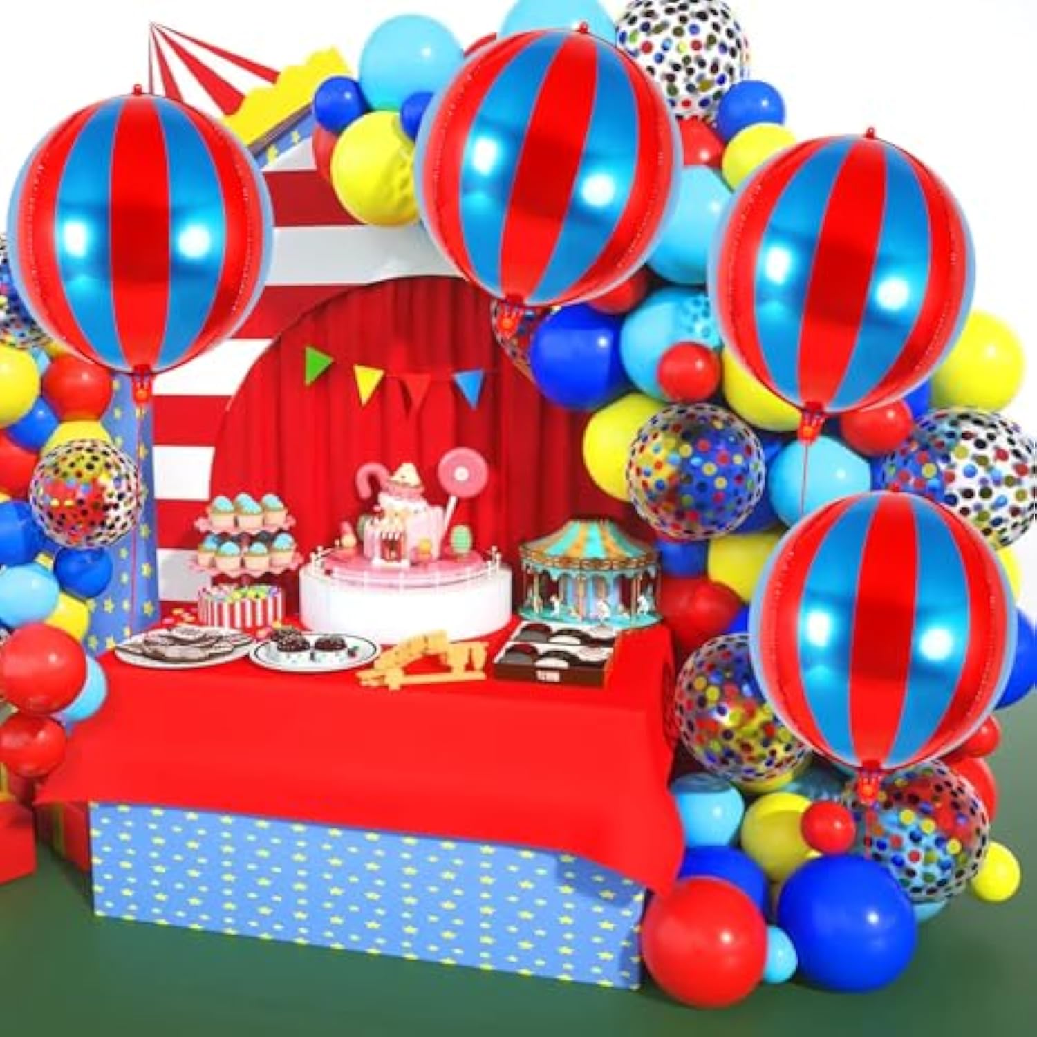 6 Pc 22" Metallic Red & Blue Sphere Foil Balloons for Parties and Carnival Decor