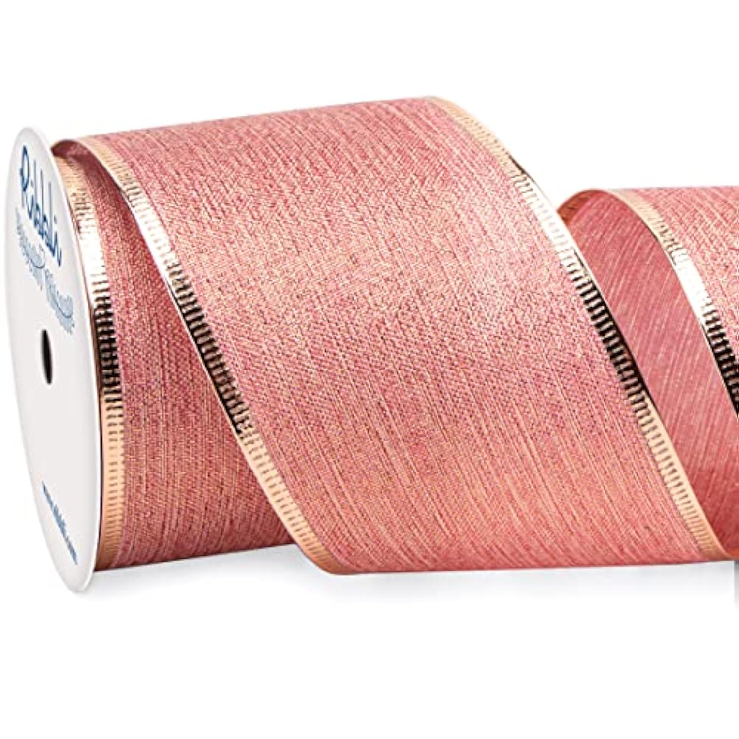 Rose Gold Metallic Wired Burlap Ribbon With Gold Edge, 2-1/2 Inch X 10 Yards For Christmas Tree, Valentine'S Day Wreath