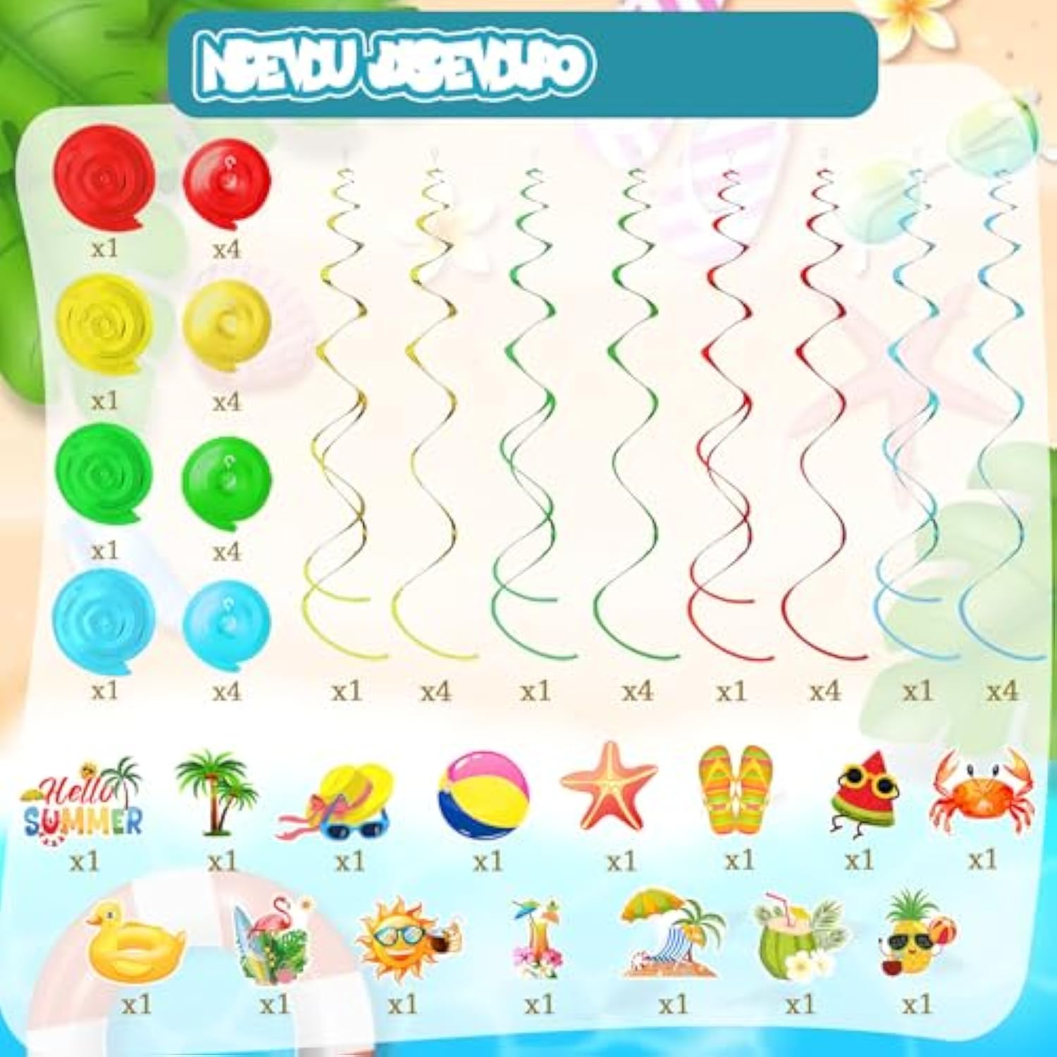 35Pcs Summer Pool Beach Hanging Swirl Decor, Hello Summer Beach Party Decorations, Hawaiian Luau Themed Swirls Streamers Ceiling Supplies For Boys Girls Kids Baby Shower