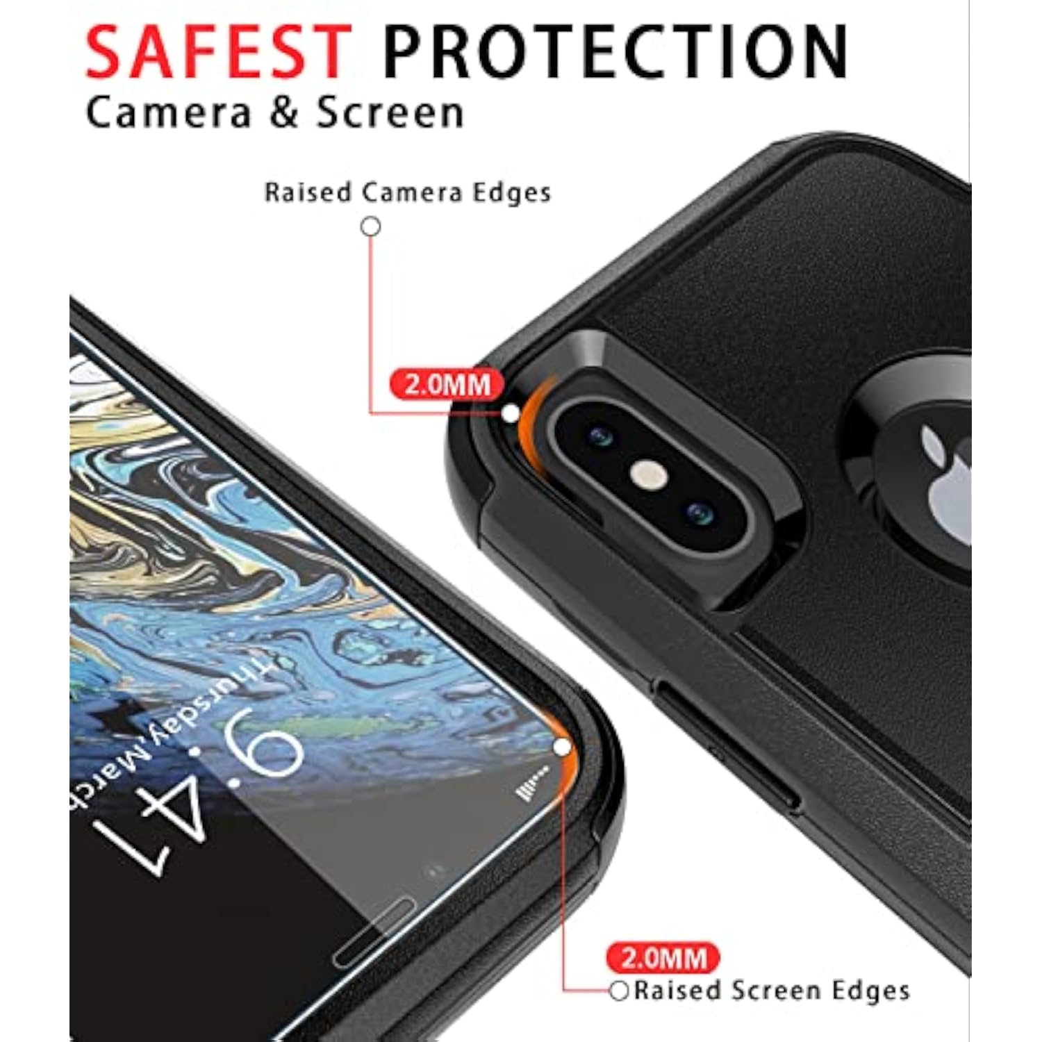 Heavy Duty Protection Phone Case for Apple iPhone X/XS with Tempered Glass Screen Protector
