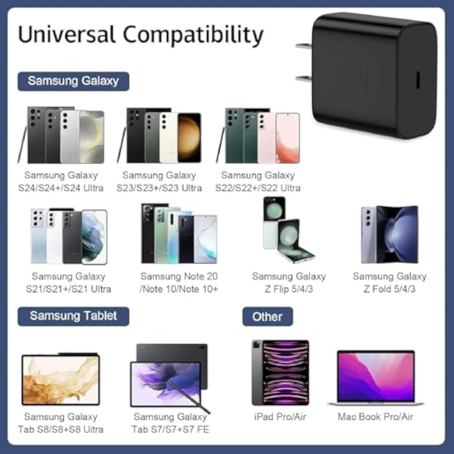 45W Samsung Fast Charging Type C Charger Samsung Fast Charger With Usb C Cable Compatible For Galaxy Tab S9 S10 A9 S25 S24 S23 S22 S21 S20 Plus,Ultra,Fe,Z Fold,Z Flip,Note20/10,A16 A15 A25 A55 A56 C55