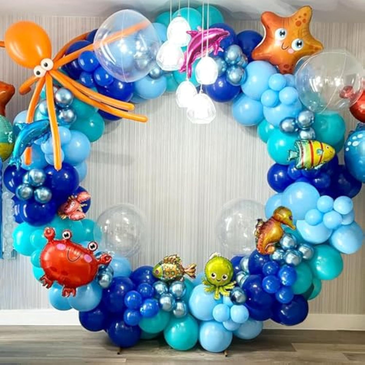 Ocean Themed Party Decorations 165Pcs Blue Balloon Arch Garland Kit Bubble Balloons Marine Animals Fish Balloons For Nemo Dory Luca Birthday Under The Sea Decorations Shark Party