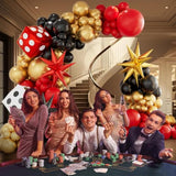 138 Pcs Casino Theme Balloon Garland Arch Kit - Red Black And Gold Balloons With Star Crown Dice Foil Balloons For Casino Night Las Vegas Birthday Party Decorations