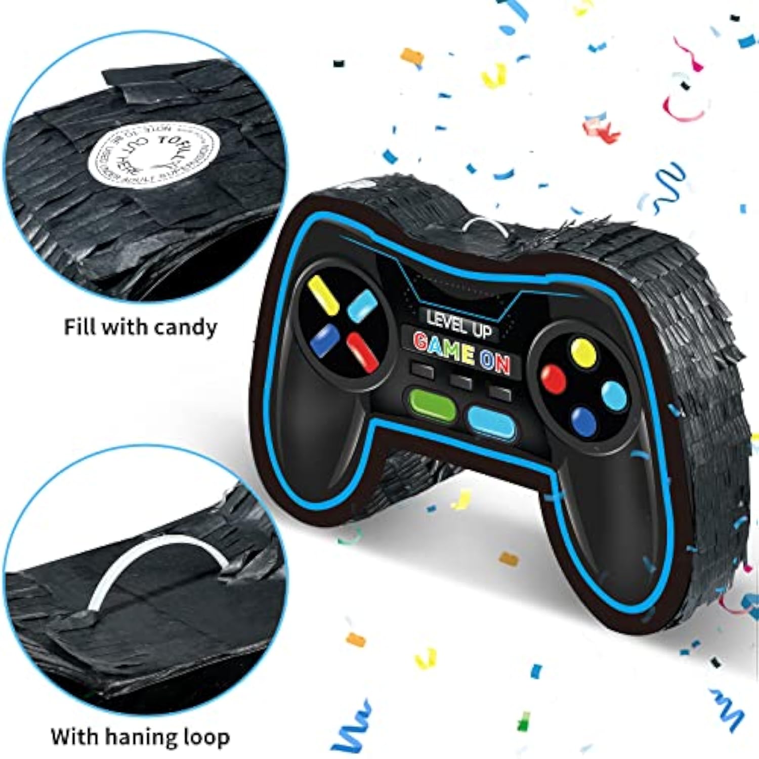 Video Game Controller Piñata Bundle Fiesta Gaming Controller Piñata Set With Blindfold And Bat Kids Birthday Gamer Party Supplies Game Toy For Kids Gaming Theme Party Carnival Events Decor(Blue)