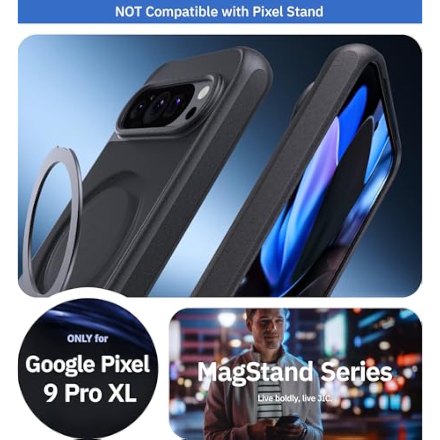 Pixel 9 Pro XL Case, MagStand Series, Kickstand, MagSafe Compatible, Black