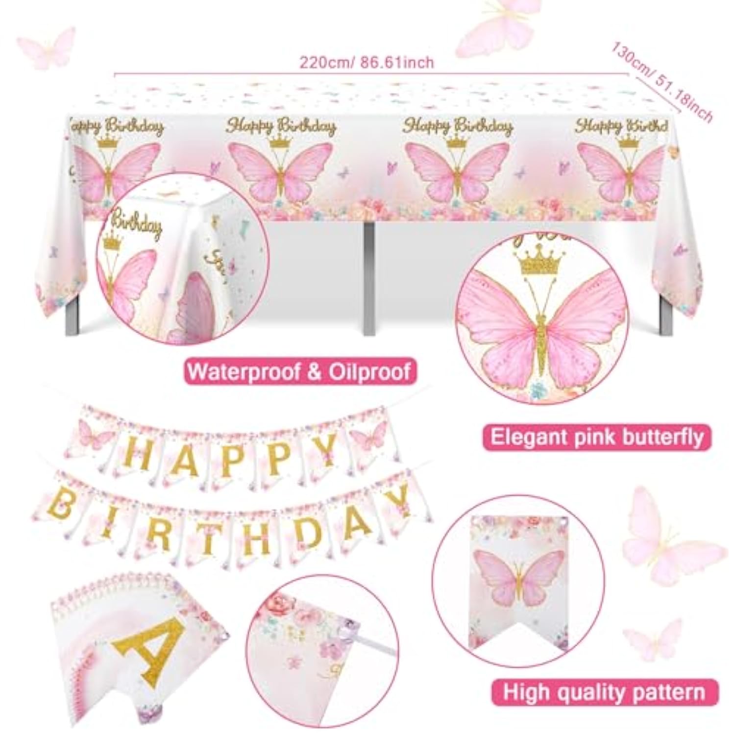 Butterfly Decorations For Girls, Pink Butterfly Themed Birthday Decorations Party Supplies With Balloon Arch Kit Backdrop Banner Foil Balloons Wall Decor, Princess Baby Shower Bday Party