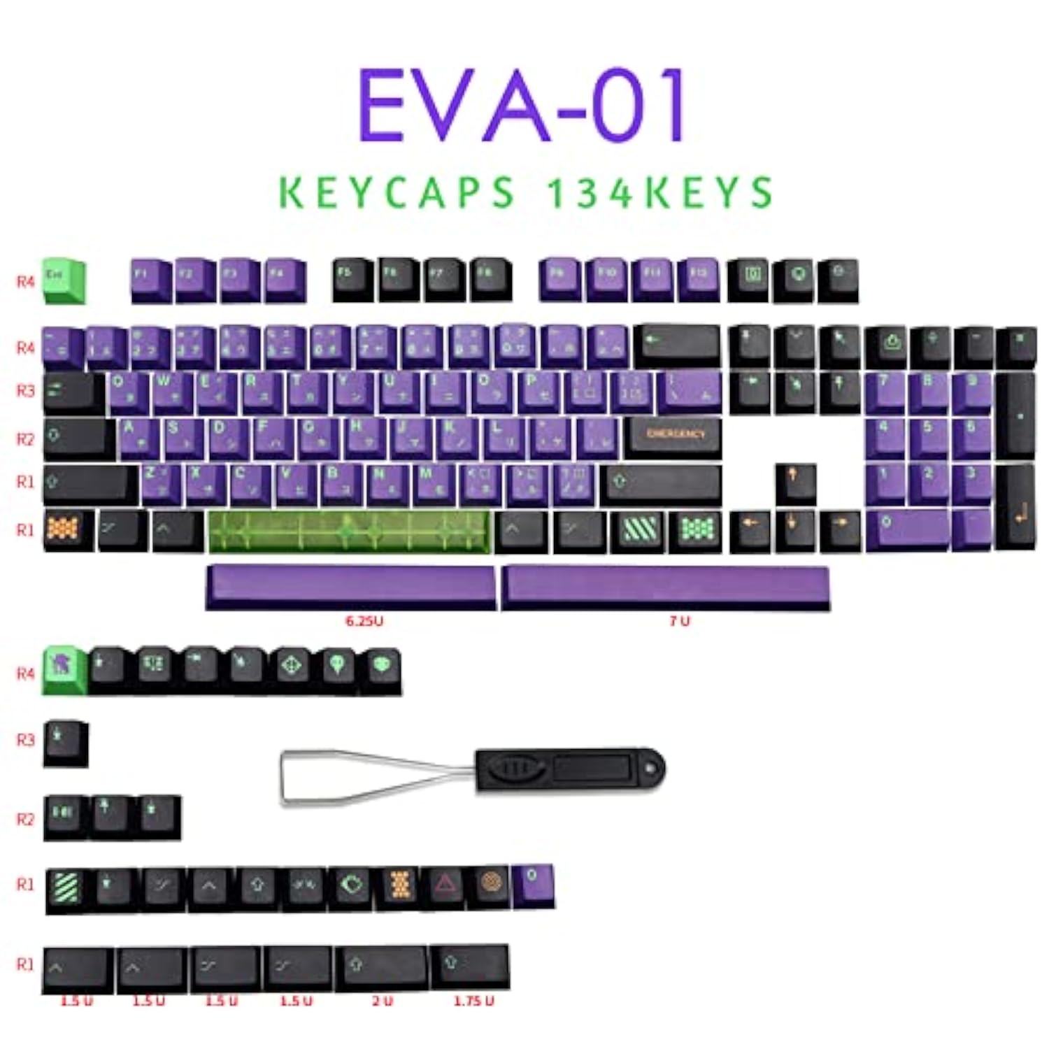 Keycaps Purple Black Keycaps, 134 Set Unit-01 Keycaps For Gaming Keyboard, Pbt