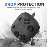 Game Case For Airpods 4 Cover Shock-Proof Protective Silicone Case With Cleaning Pen And Keychain Accessories For Apple Airpods 4Th Generation (Black)