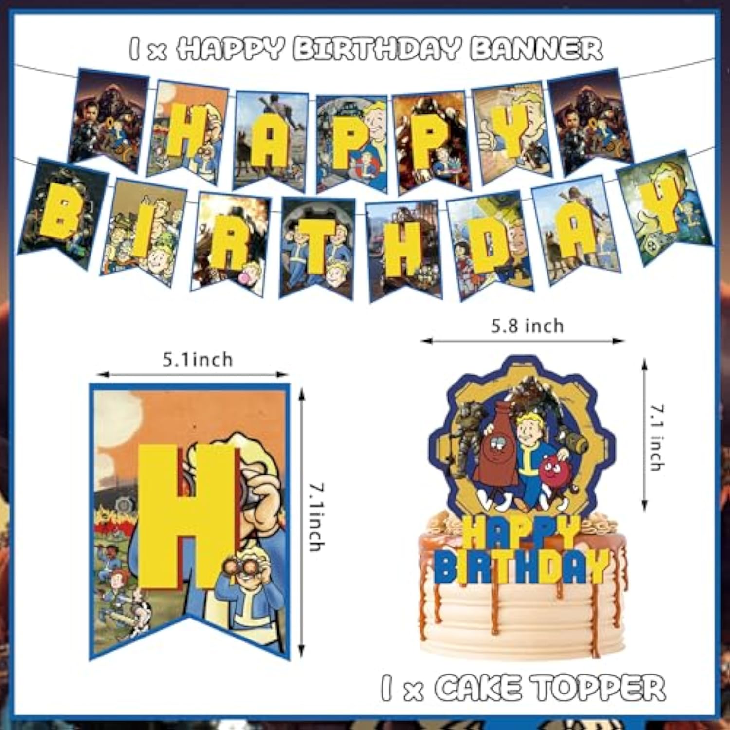 Gaming Birthday Party Decoration, Include Birthday Banner, Cake Topper, Latex Balloons, And 50Pcs Stickers For Kids Teens Gaming Fan Fans Party Supplies