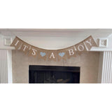 It’s a Boy Burlap Banner Light Blue Heart Decor for Baby Shower & Gender Reveal