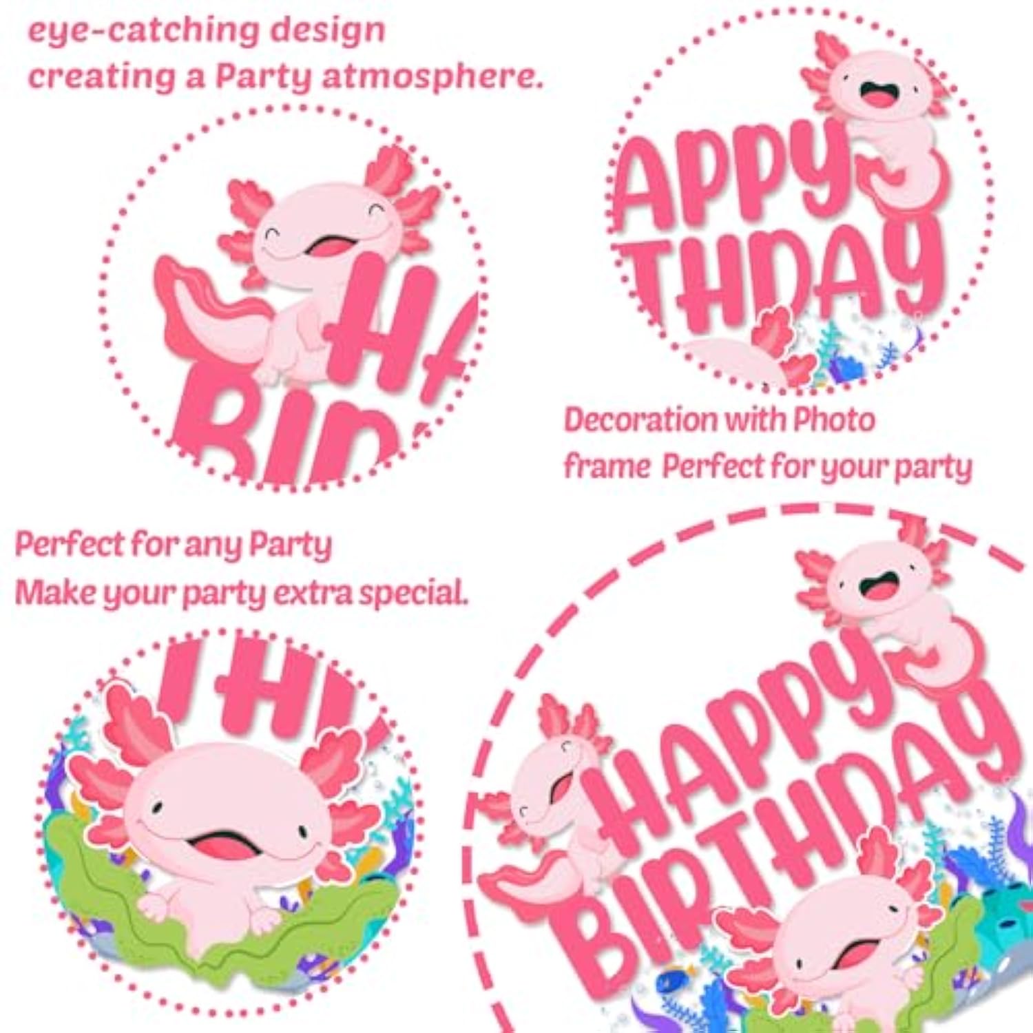 Axolotl Birthday Party Supplies- 23Pcs Axolotl Cake Decorations Include 1Cake Topper 6Pcs Artificial Seagrass 16Pcs Axolotl Cake Decorations For Birthday Party/For Baby Shower Parties/Bridal Shower